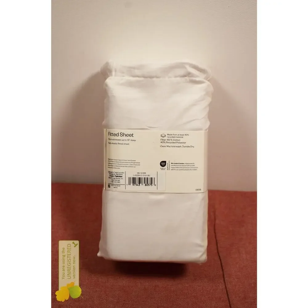 Room Essentials Easy Care Cotton Blend Sateen Fitted Sheet White King* (Stain) #